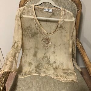 Hippy Chic. Short Tunic with Gold Threading Embroidery.